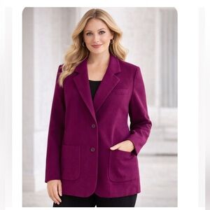 EDDIE BAUER Fuschia Purple 100% Wool Blazer Jacket Petite M NWOT